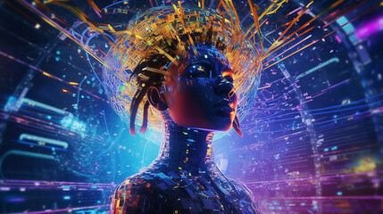 Digital Euphoria: AI in a Virtual Dreamscape - obrazy, fototapety, plakaty