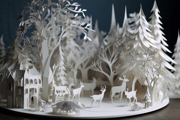 3d paper papercraft winter fairytale village 3d san