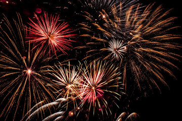 Obraz premium fireworks with black background in full view fireworks in bright colors