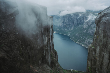 View of scenic Lysefjorden from  mountain