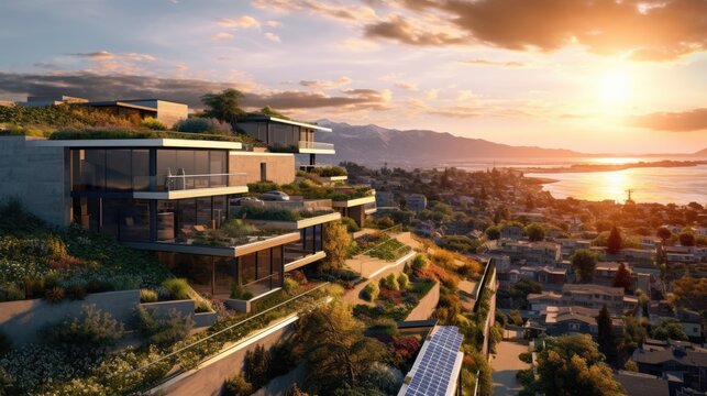 Modern Solar Cliff Cityscape - Landscape with a Modern Solar Cliff City created with Generative AI Technology