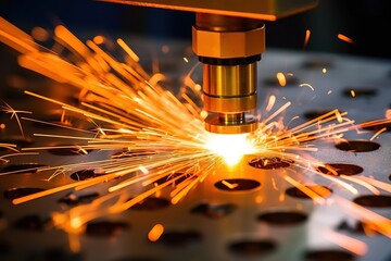 Fototapeta High precision CNC laser welding metal sheet, high speed cutting, laser welding, laser cutting technology, laser welding machine obraz