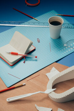 Working desk in architect studio .