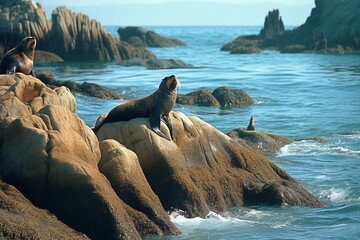 Seal Resting on a Rocky Beach near the Ocean - AI Generative