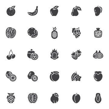 Fruits with leaves vector icons set