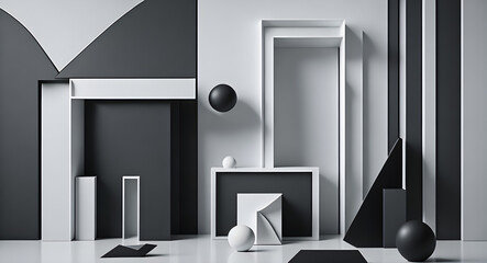 An abstract 3D render background and the colors are shades of gray and black, Generative AI