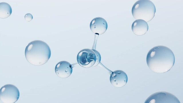 Molecule and water drop, 3d rendering.