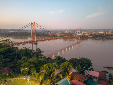 Aerial shot of a bridge over river