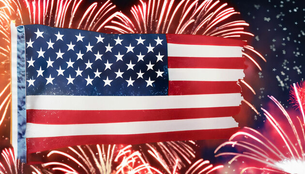 USA flag against colorful fireworks generative ai