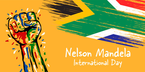 hand drawn banner nelson mandela international day illustration with hand and flag