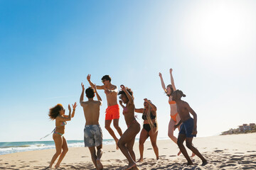 Group of friends having fun on beach