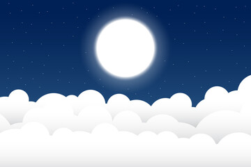 Fototapeta na wymiar vector illustration fluffy clouds night scene with moon and stars