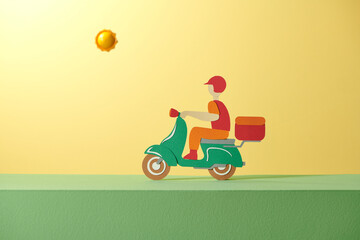delivery Scooter made by paper cut style