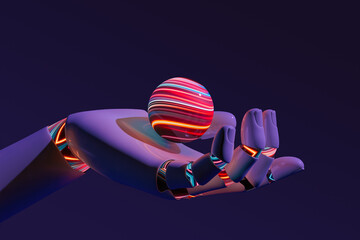 Robot hand holding an artificial intelligence sphere