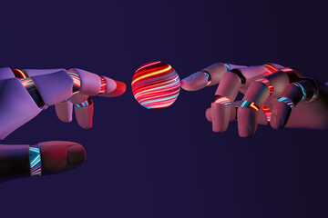 Robot hands holding an artificial intelligence sphere