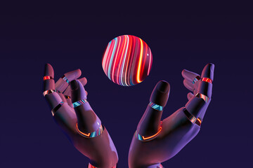 Robot hands holding an artificial intelligence sphere