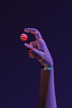 Robot hand holding an artificial intelligence sphere