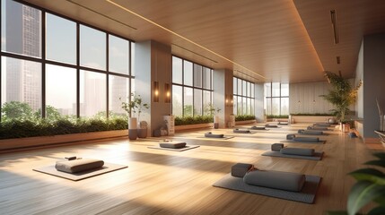 Fototapeta na wymiar Yoga gym with a modern concrete interior. Generative AI