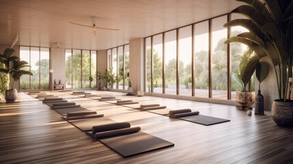 Yoga gym with a modern concrete interior. Generative AI