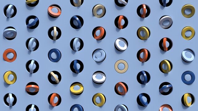 Abstract Wood Board with holes and pattern shapes, Minimal background.