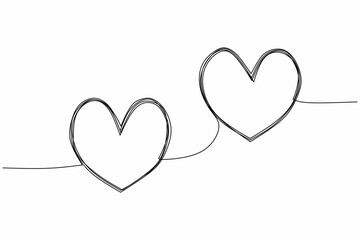 Heart continuous one line drawing, Double heart hand drawn, Black and white vector minimalist illustration of love concept made of one line.