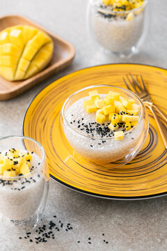 Vegan Tapioca Pudding. Made from Tapioca Pearls, Coconut and Mango