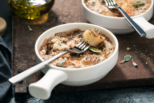 Gourmet Scallop Casserole Baked with Cream in a Mediterranean Style