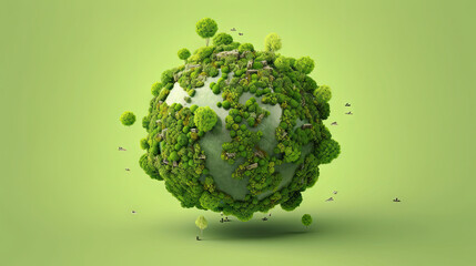 World map green planet world map trees background. Generative AI.