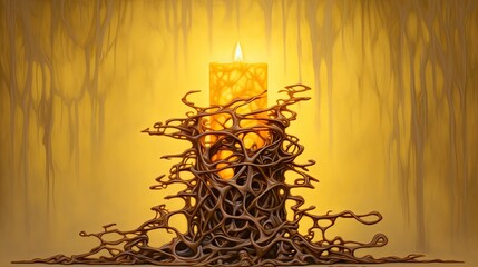 Candle lamp with tree roots hanging out Generative Ai
