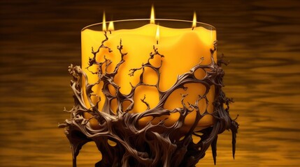 Candle lamp with tree roots hanging out Generative Ai