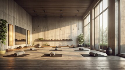 Yoga gym with a modern concrete interior. Generative AI