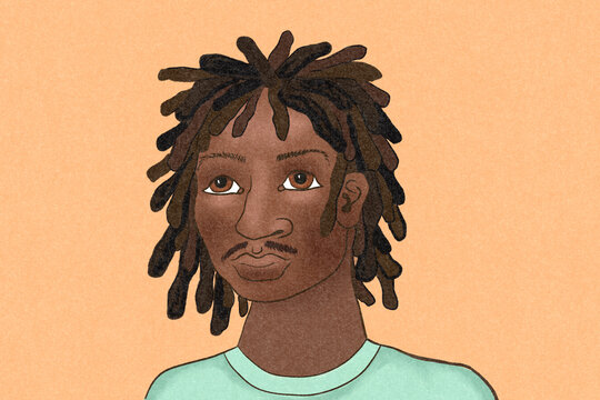 Illustrated portrait of a man with dreadlocks