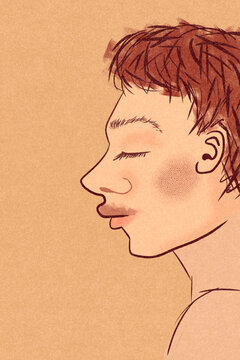 Cute young man portrait shown in profile