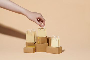 Mini basket with bags for groceries and goods. 