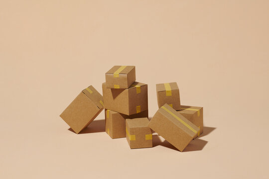 Stack of cardboard box. Concept of courier business.