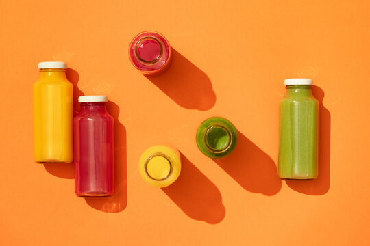 Healthy beverages colorful detox vegan juice smoothie drinks