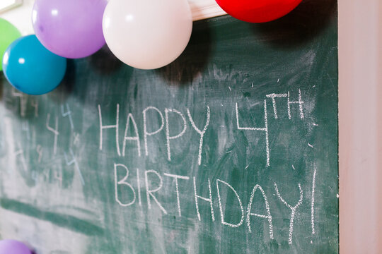 Happy birthday message written on chalkboard