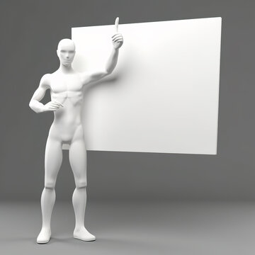 3d person with a white blank board, in the style of mono-ha, empty space