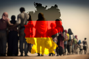 Eine Gruppe von Migranten und Deutschland