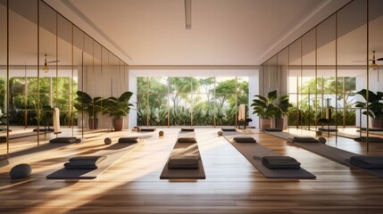 Fototapeta premium Yoga gym with a modern concrete interior. Generative AI