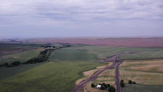 A drone pans the landscape of the Palouse wheat-growing region of Eastern Washington 4K 60FPS