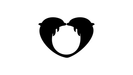 heart love silhouette, two dolphins kiss in the shape of a heart, transparent background