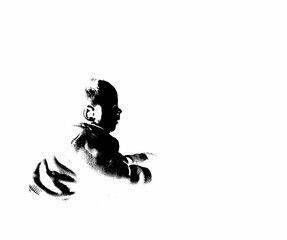Black and white baby silhouette cartoon illustration. Black isolated baby on white background. Minimalistic.