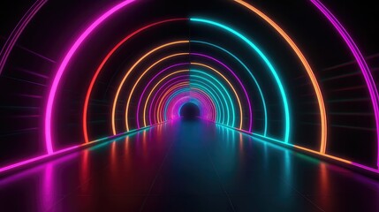  Abstract tunnel of light and new highlights. Abstract neon light  background, Generative AI