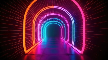  Abstract tunnel of light and new highlights. Abstract neon light  background, Generative AI