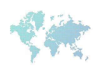 Illustration of a blue world map made of stars on a transparent background