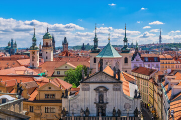 Fototapeta na wymiar Prague Czech Republic, high angle view city skyline at Prague old town, Czechia