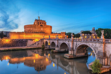 Rome Vatican Italy night city skyline at Castel Sant'Angelo - obrazy, fototapety, plakaty