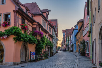 Fototapeta na wymiar Rothenburg ob der Tauber Germany, city skyline with colorful house the Town on Romantic Road of Germany