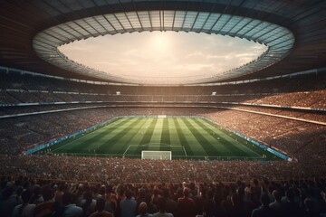 Fototapeta na wymiar Modern football stadium with cheerful fans. Generative AI